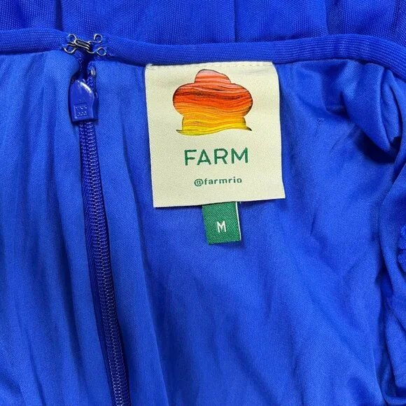 NWOT Farm Rio V Neckline Ruched Blue Maxi Dress Long Sleeves Size M - Picture 8 of 12